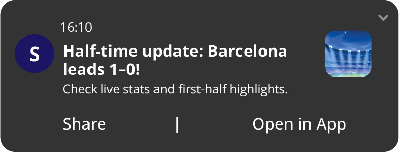 push notification real time sport coverage